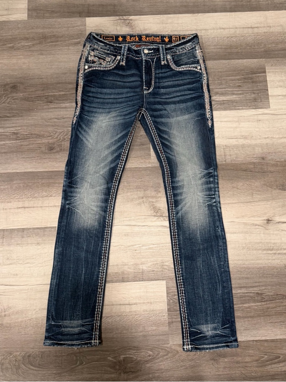 Rock Revival Womens Lorelei Mid Rise Straight Embellished Jeans Size 27